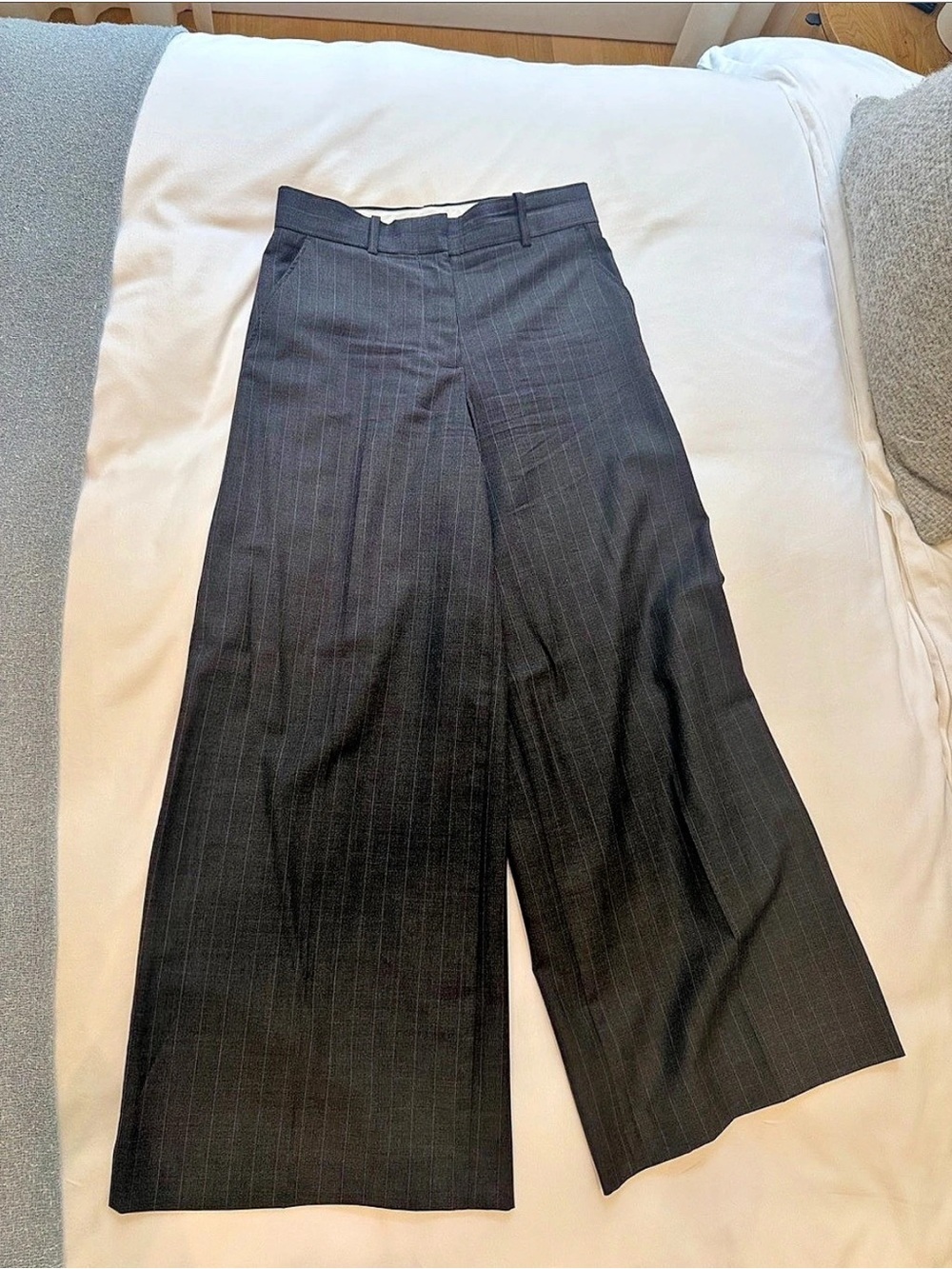 COS Pinstriped Relaxed-Fit Wide-Leg Trousers Gray